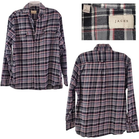 Jachs Flannel Men's Plaid Button Down Long Sleeve Outdoor Hiking Shirt - Large - Picture 1 of 13